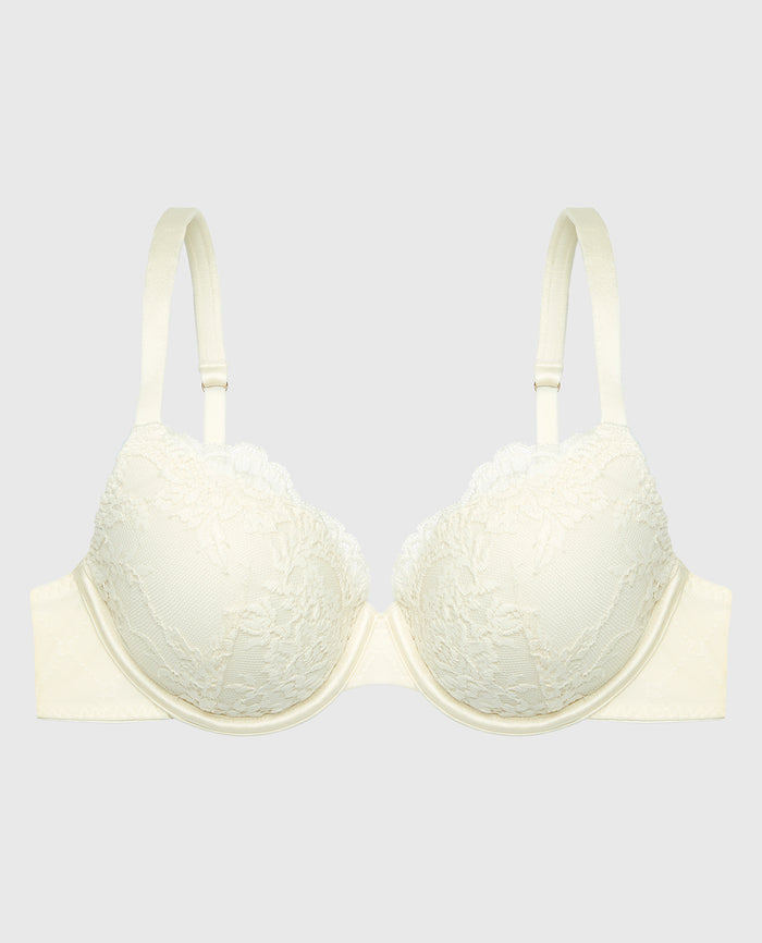 Lightly Lined Perfect Coverage Bra With Mesh Wing in Egret