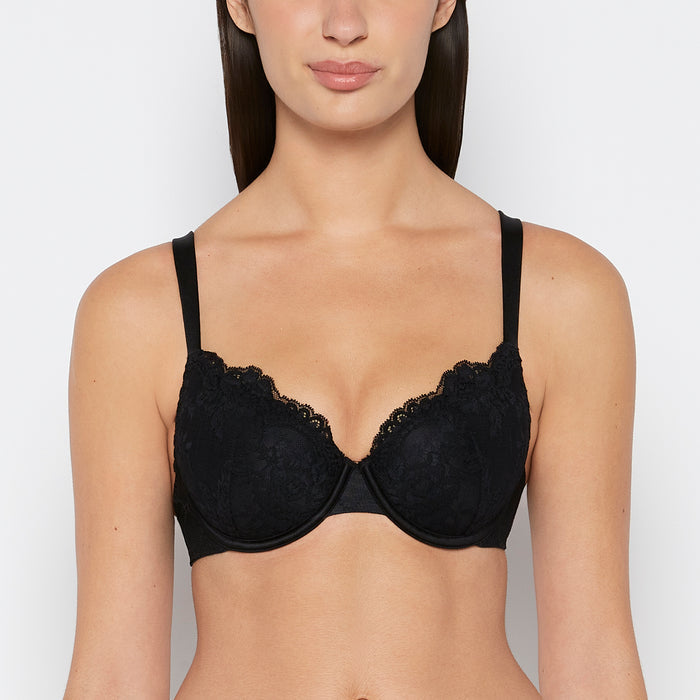 Lightly Lined Perfect Coverage Bra With Mesh Wing in Tuxedo Black