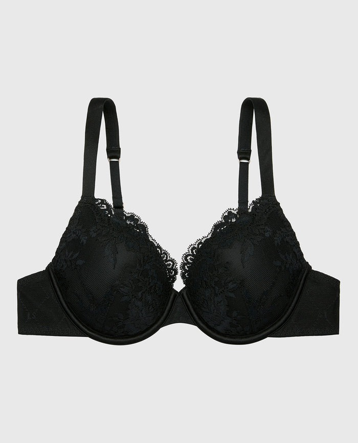 Lightly Lined Perfect Coverage Bra With Mesh Wing in Tuxedo Black