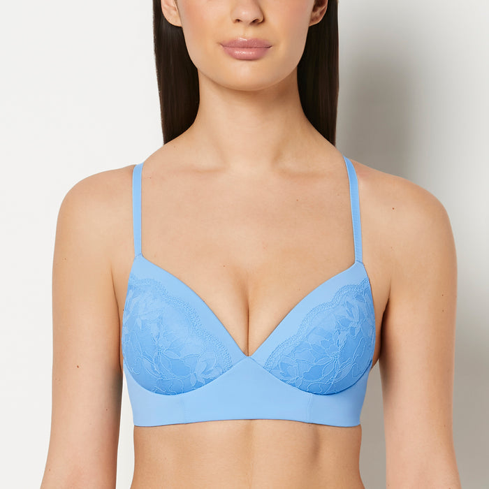 Lightly Lined Wireless Bra with Charmed Lace in Azure Blue