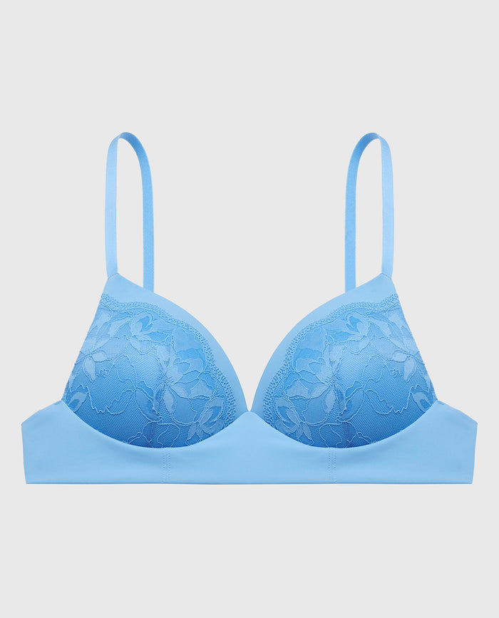 Lightly Lined Wireless Bra with Charmed Lace in Azure Blue