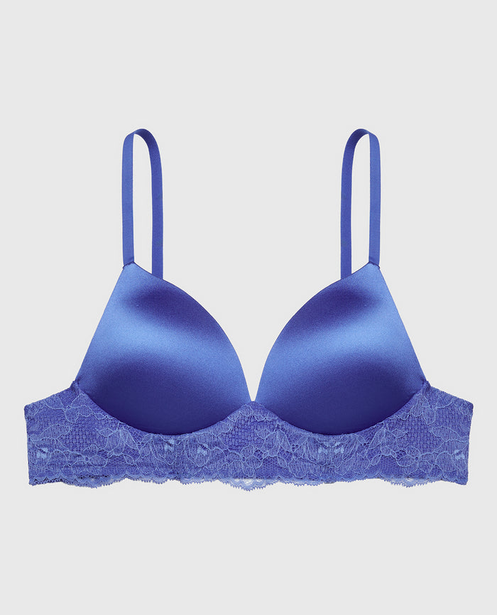Lightly Lined Wireless Bra with Charmed Lace Wing in Dazzling Blue