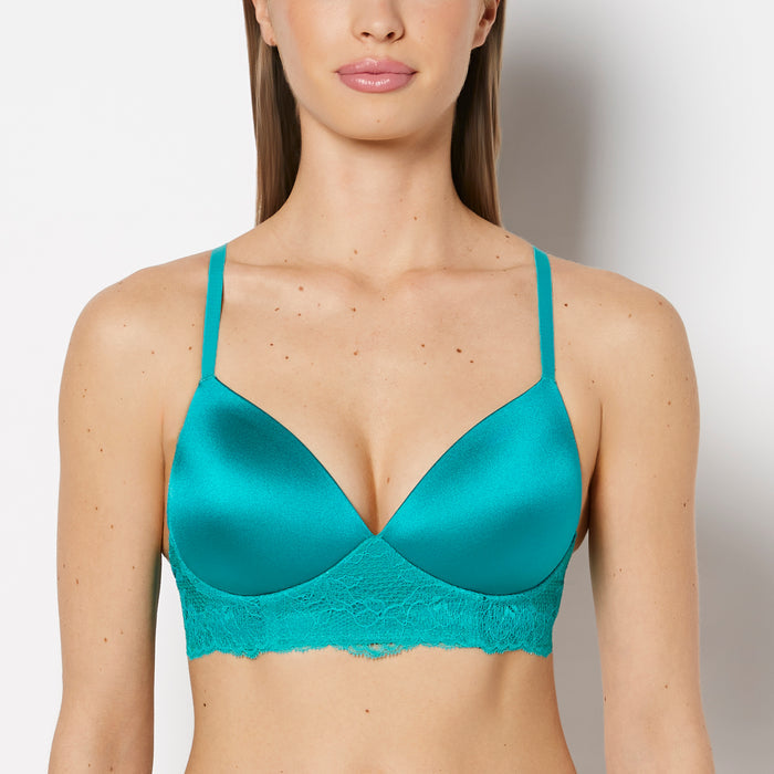Lightly Lined Wireless Bra with Charmed Lace Wing in Dynasty Green