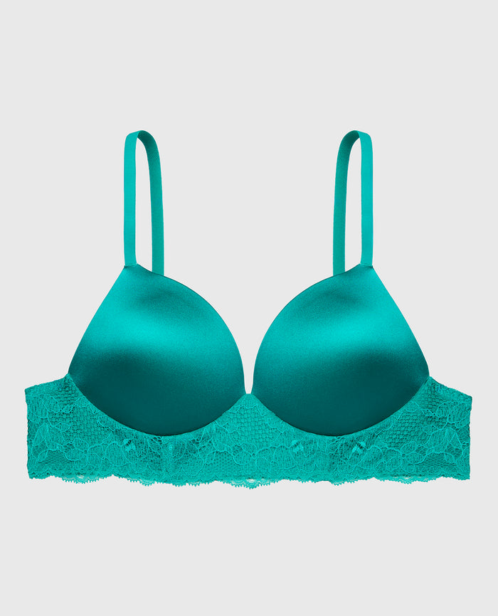 Lightly Lined Wireless Bra with Charmed Lace Wing in Dynasty Green