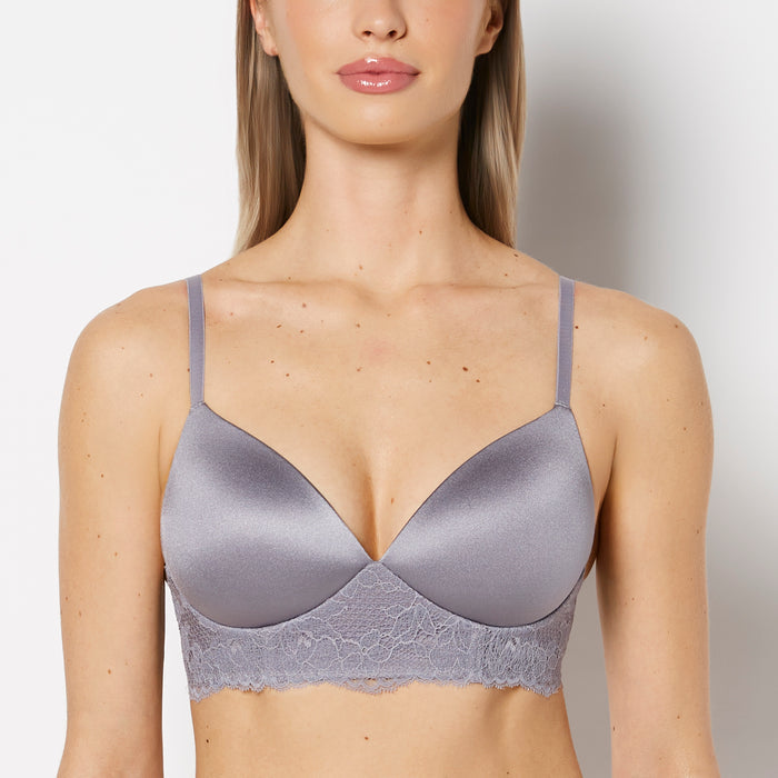 Lightly Lined Wireless Bra with Charmed Lace Wing in Quicksilver
