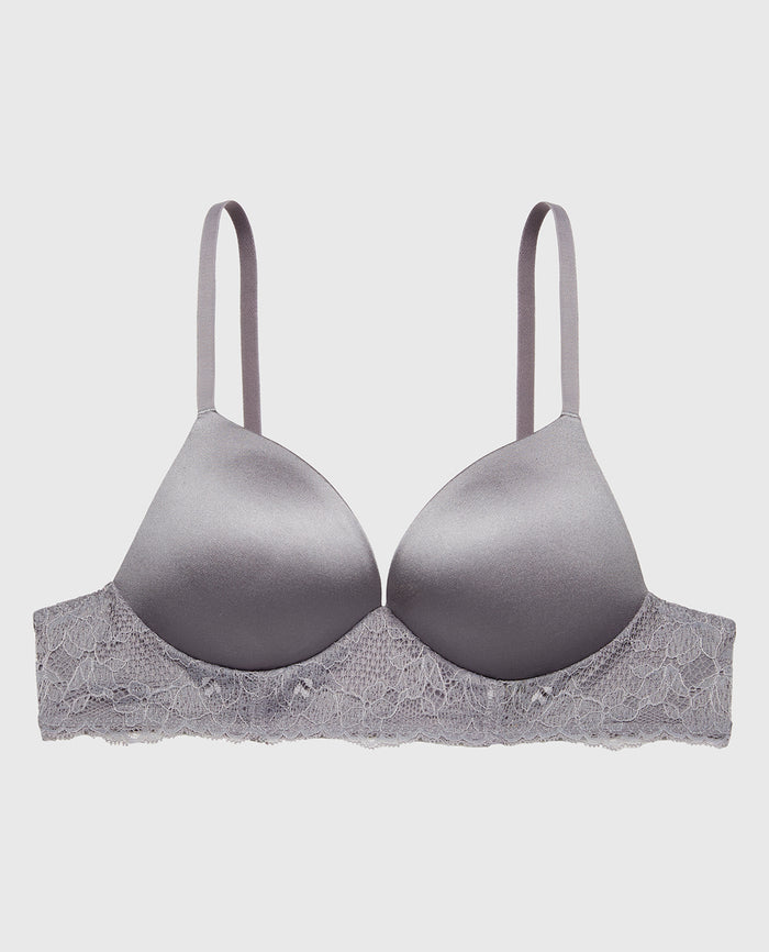 Lightly Lined Wireless Bra with Charmed Lace Wing in Quicksilver