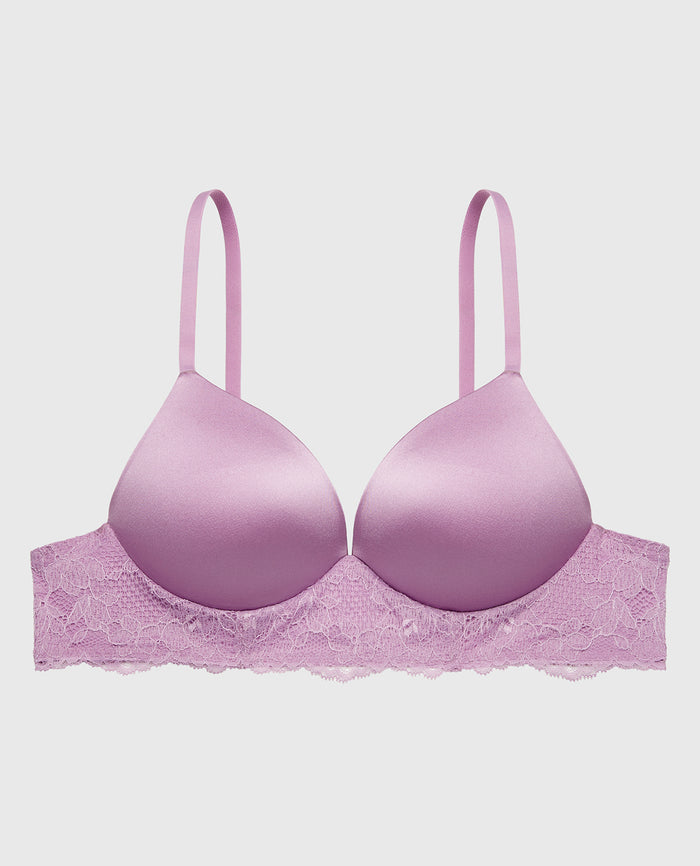 Lightly Lined Wireless Bra with Charmed Lace Wing in Regal Orchid