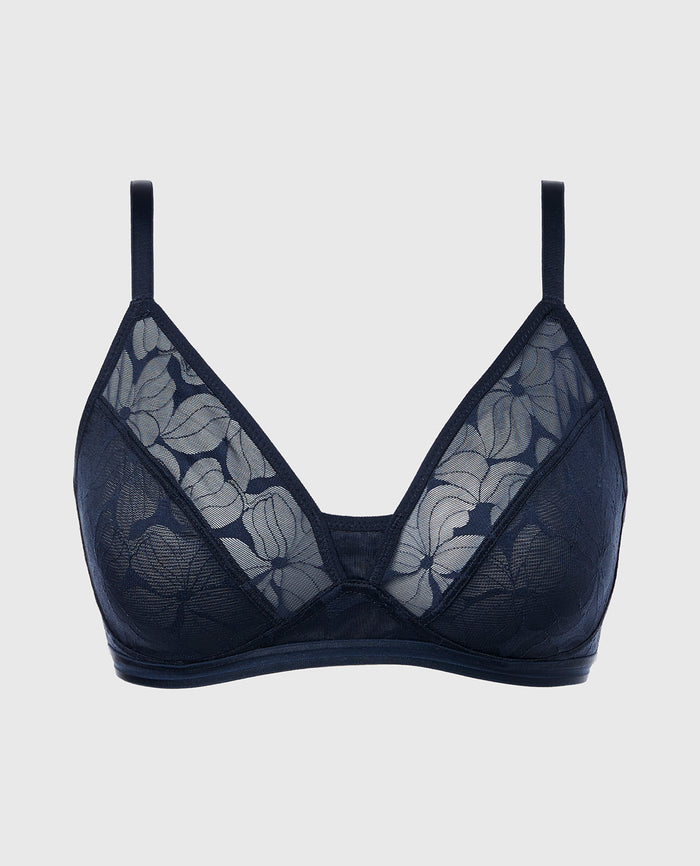 Lined Triangle Bralette in Navy