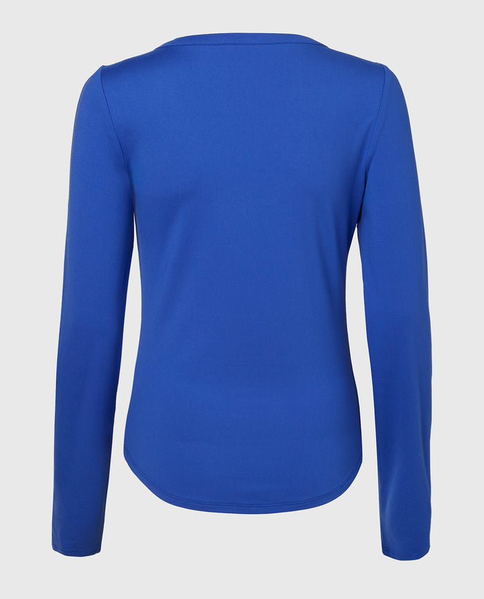 Long sleeve brushed jersey v-Neck top in Dazzling Blue