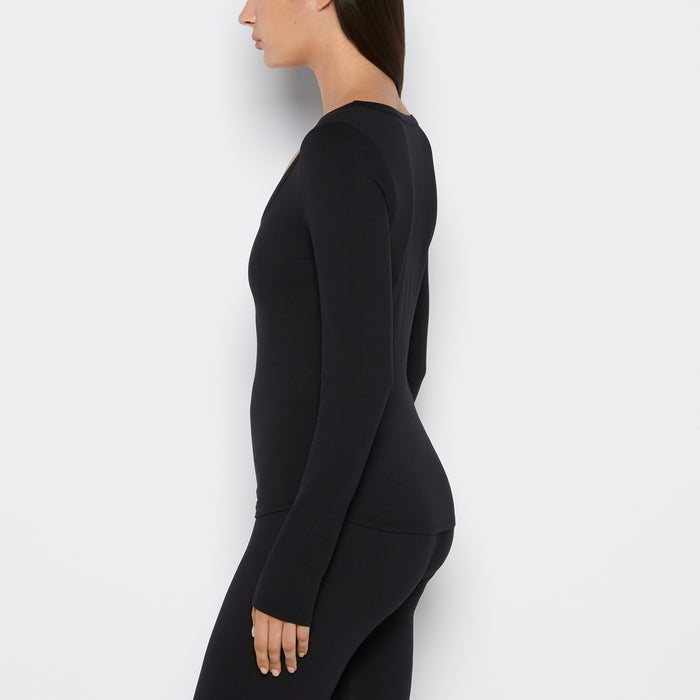 Long sleeve brushed jersey v-Neck top in Tuxedo Black