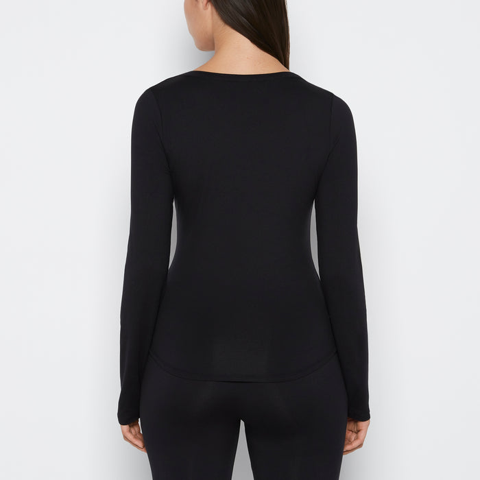 Long sleeve brushed jersey v-Neck top in Tuxedo Black