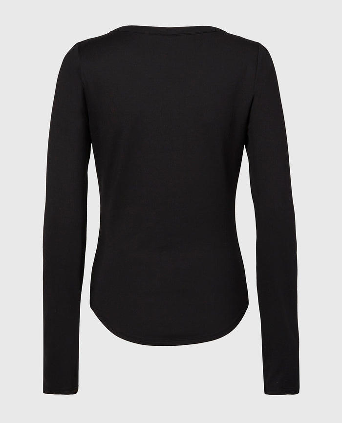 Long sleeve brushed jersey v-Neck top in Tuxedo Black