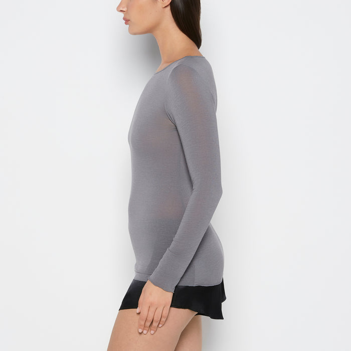 Long Sleeve Modal/Cashmere in Heather Grey