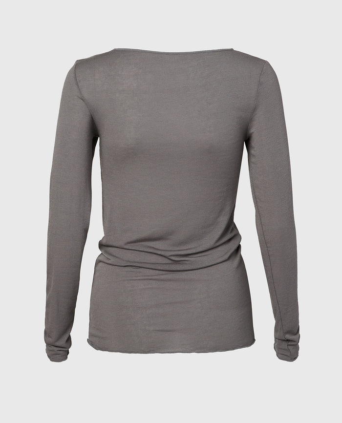 Long Sleeve Modal/Cashmere in Heather Grey