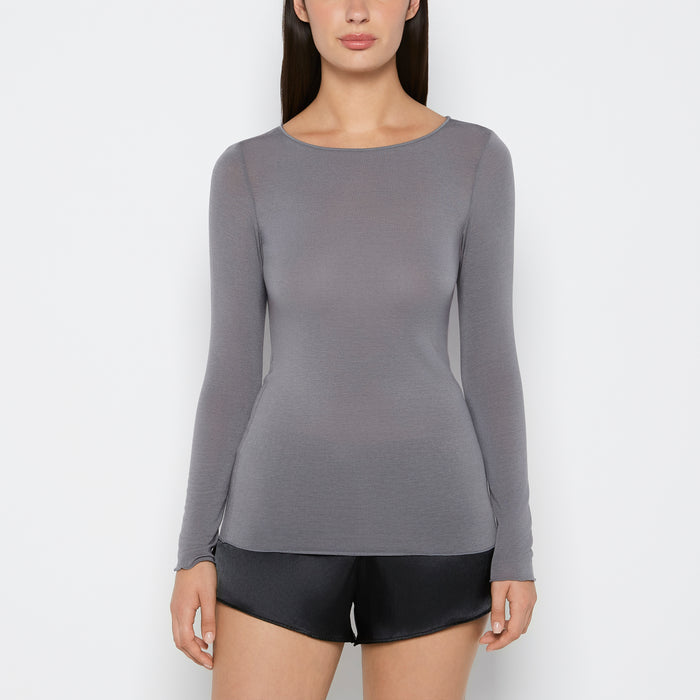 Long Sleeve Modal/Cashmere in Heather Grey