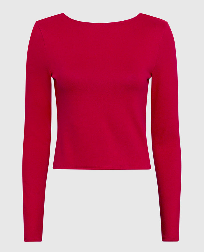 Long Sleeve Pajama Top in Cosmo Red
