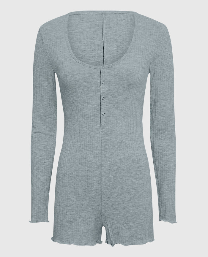 Long Sleeve Ribbed Onesie in Cool Gray