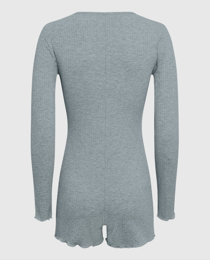 Long Sleeve Ribbed Onesie in Cool Gray