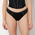 Low Rise thong In Microfiber with Ribbon Detailing in Tuxedo Black