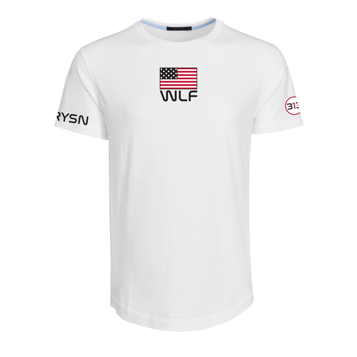 Arctic Cotton Slub Tee WLF American Flag Graphic Curved Hem - Front View | Greyson Clothiers