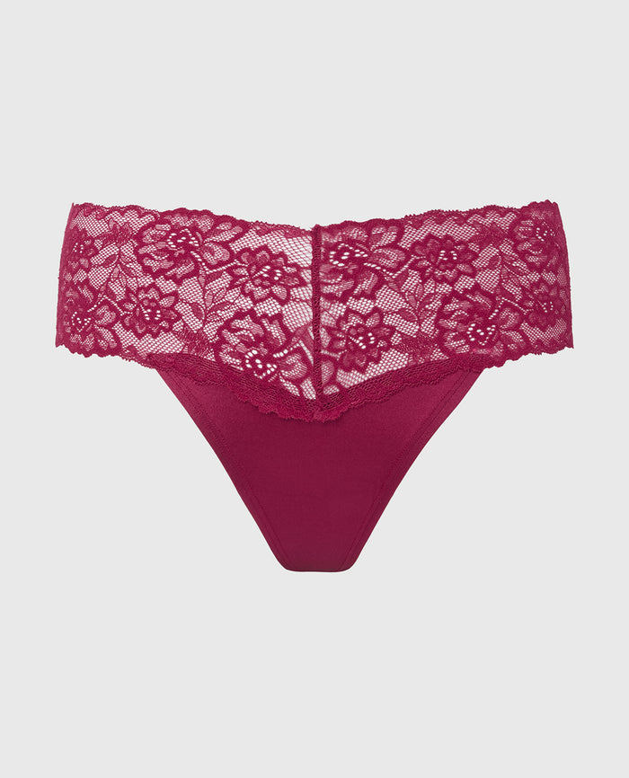 Magnificent Lace Thong Panty in Plum Rose