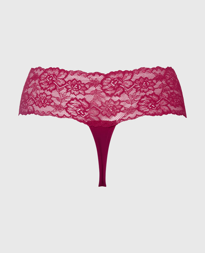 Magnificent Lace Thong Panty in Plum Rose