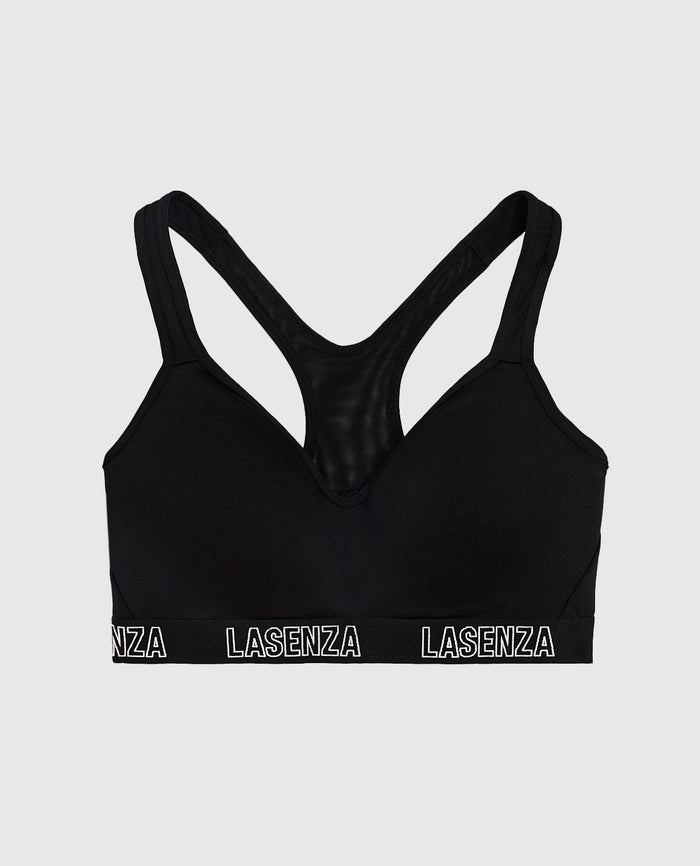 Medium Impact Logo Sports Bra in Tuxedo Black
