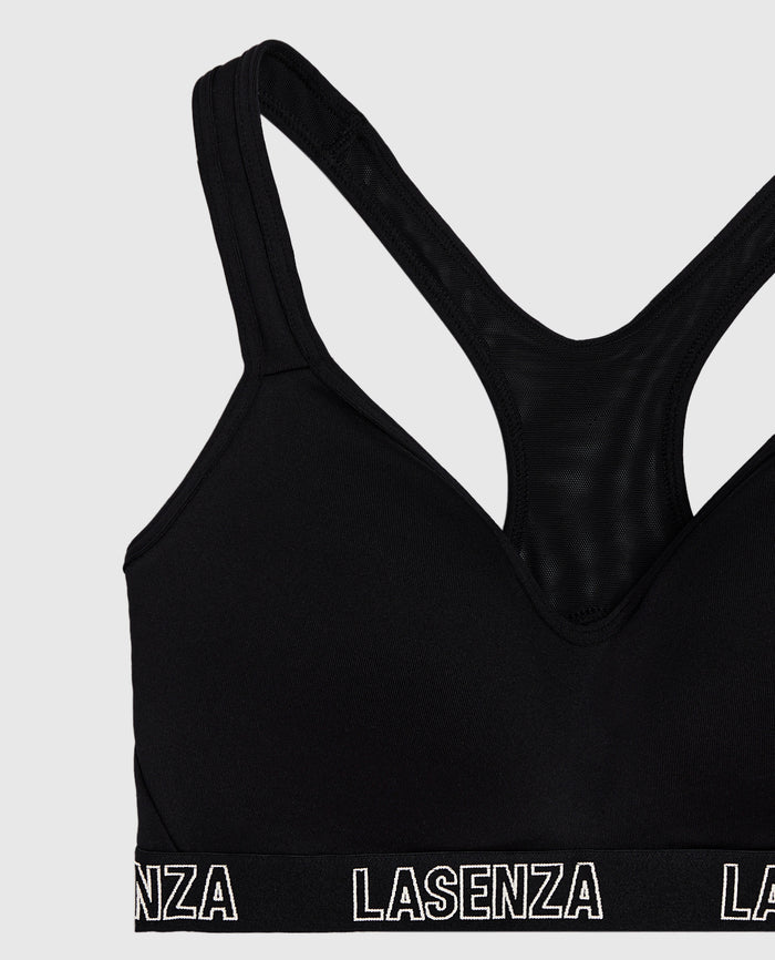 Medium Impact Logo Sports Bra in Tuxedo Black