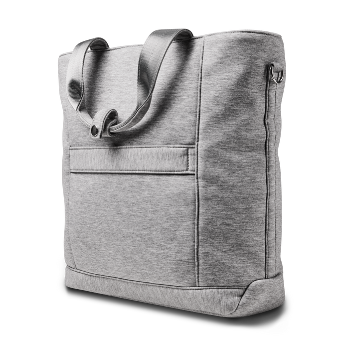 Greyson Clothiers Melange Kristina Tote Light Grey Heather - Side Angle View, Exterior Pocket Detail