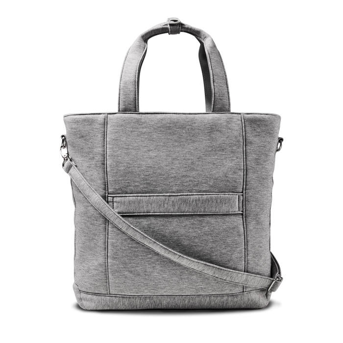 Greyson Clothiers Melange Kristina Tote Light Grey Heather - Back View, Crossbody Strap and Exterior Pocket