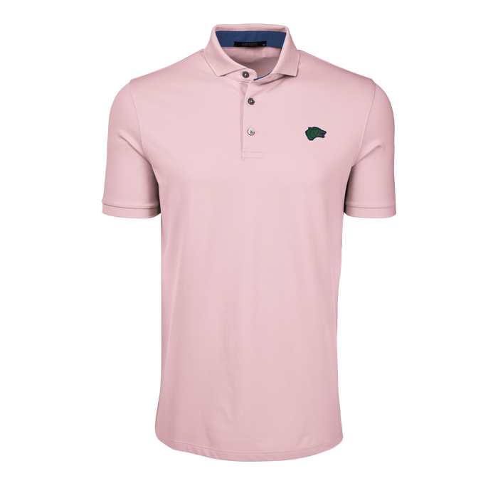 Pink Sky Members Only Green Wolf Icon Men's Golf Polo - Front View, Ghost Mannequin | Greyson Clothiers