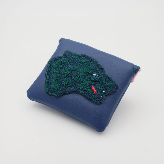 Maltese Blue Leather Mallet Putter Headcover - Angled Front, Green Wolf Embroidery | Greyson Clothiers