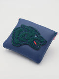 Maltese Blue Premium Leather Mallet Putter Cover - Front View, Embroidered Wolf Detail | Greyson Clothiers