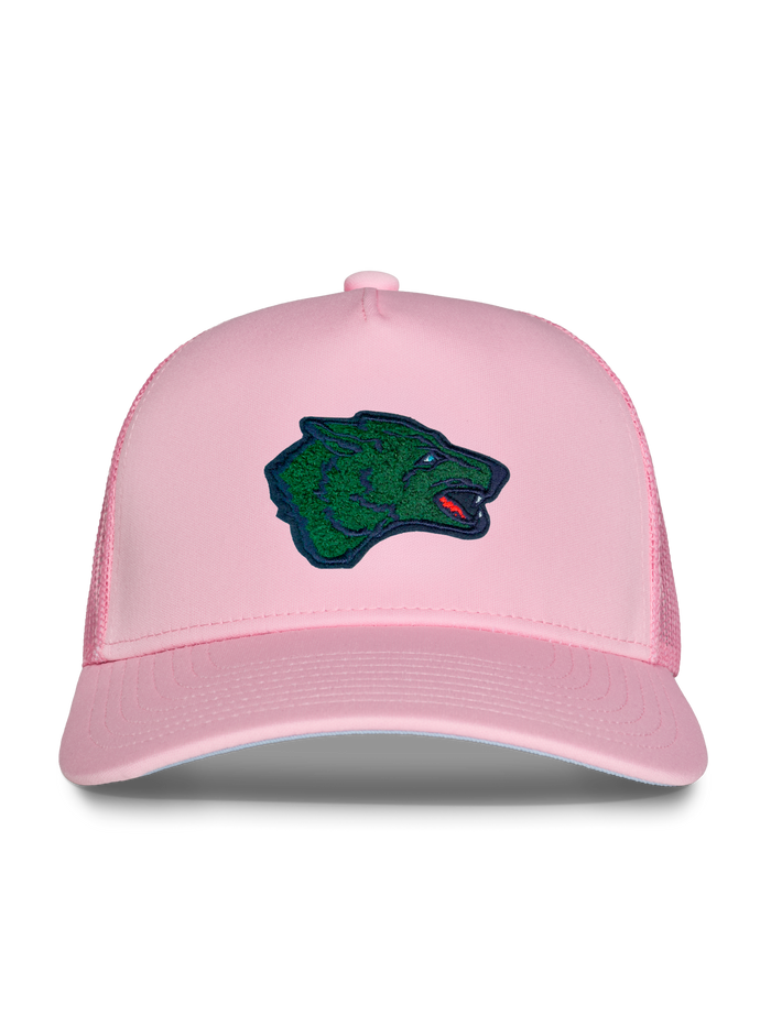 Azalea Pink Members Only Green Wolf Trucker Hat - Front View | Greyson Clothiers