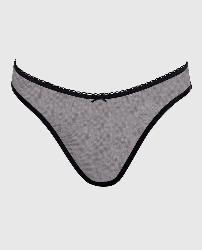 Mesh Bumless and Crotchless Cheeky Panty in Black