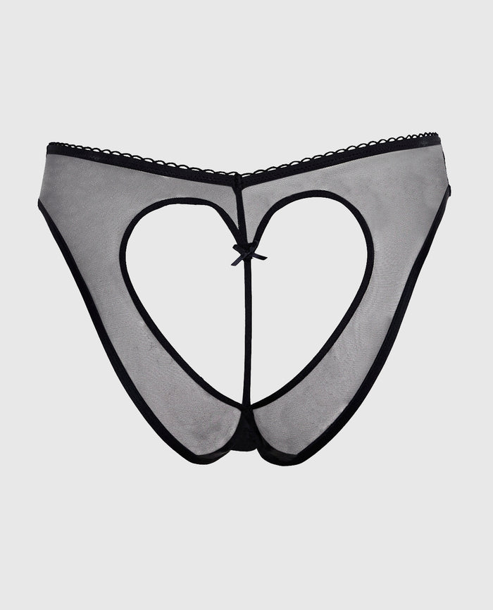 Mesh Bumless and Crotchless Cheeky Panty in Black