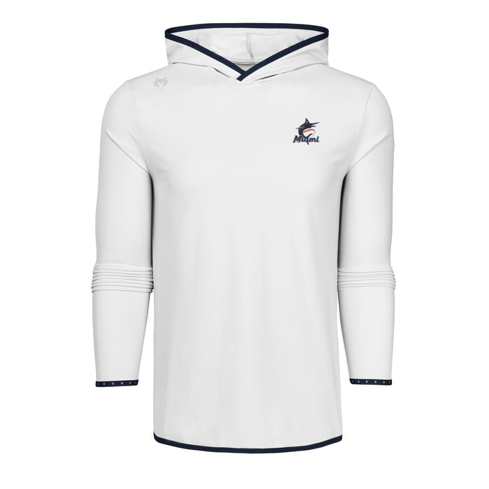 Arctic Miami Marlins Colorado Hoodie - Front View, Navy Contrast Trim & MLB Logo | Greyson Clothiers