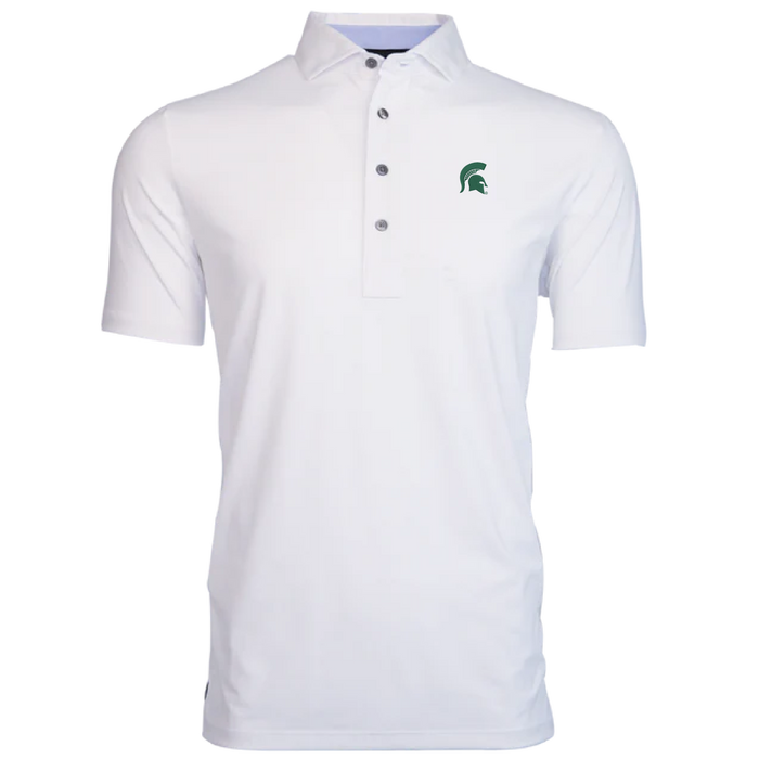 Arctic Michigan State Spartan Tala Polo - Front View, MSU Spartans logo, stretch golf polo | Greyson Clothiers