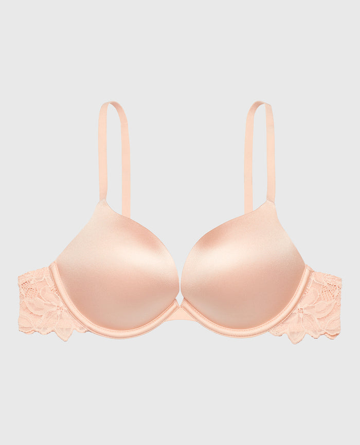 Micro cup push up bra with Reverie Lace Wing in Cameo Rose