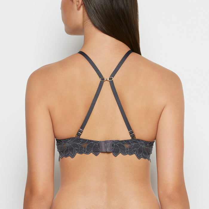 Micro cup push up bra with Reverie Lace Wing in Ebony