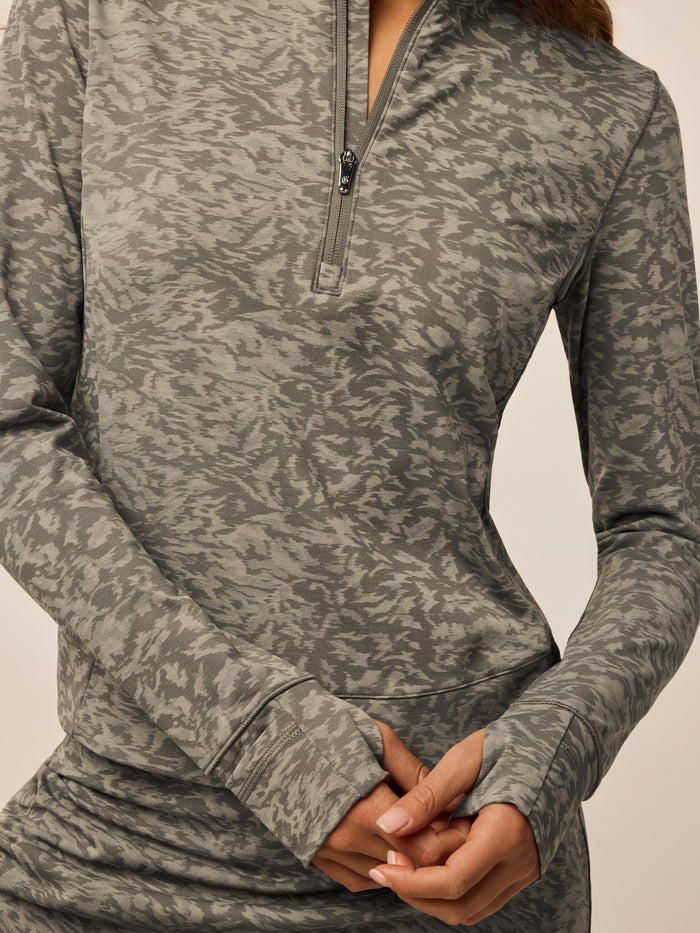 Midas Wolf Halley Jacquard Quarter-Zip - Zipper & Thumbhole Cuff Detail, Jacquard Pattern Close-Up | Greyson Clothiers