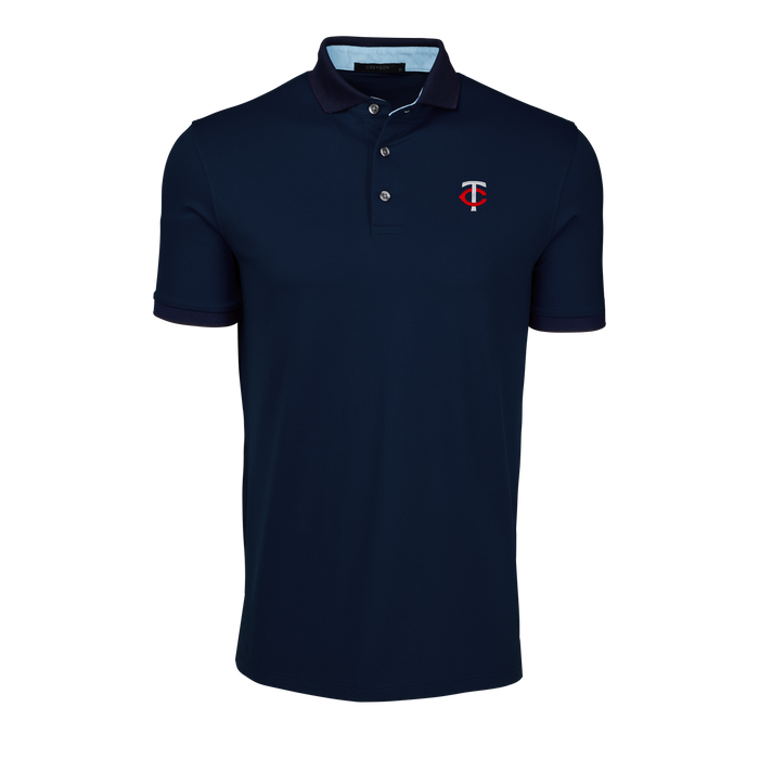 Maltese Blue Minnesota Twins Golf Polo - Front View, TC Logo Detail | Greyson Clothiers