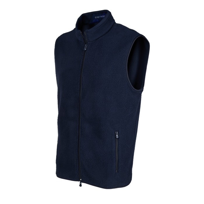 Maltese Blue Sherpa Mississauga Full-Zip Vest - Side Angle with Zip Pocket Detail | Greyson Clothiers