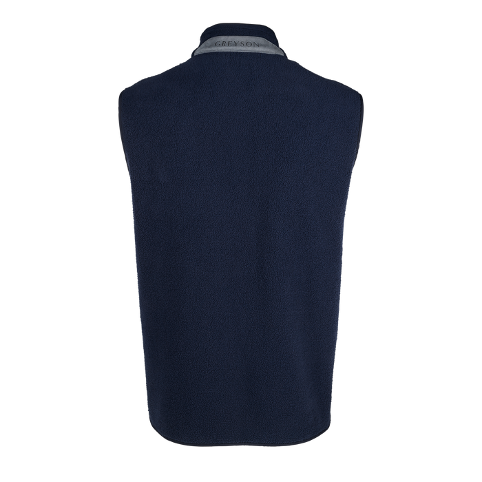Maltese Blue Sherpa Mississauga Full-Zip Vest - Back View with Greyson Logo Collar | Greyson Clothiers