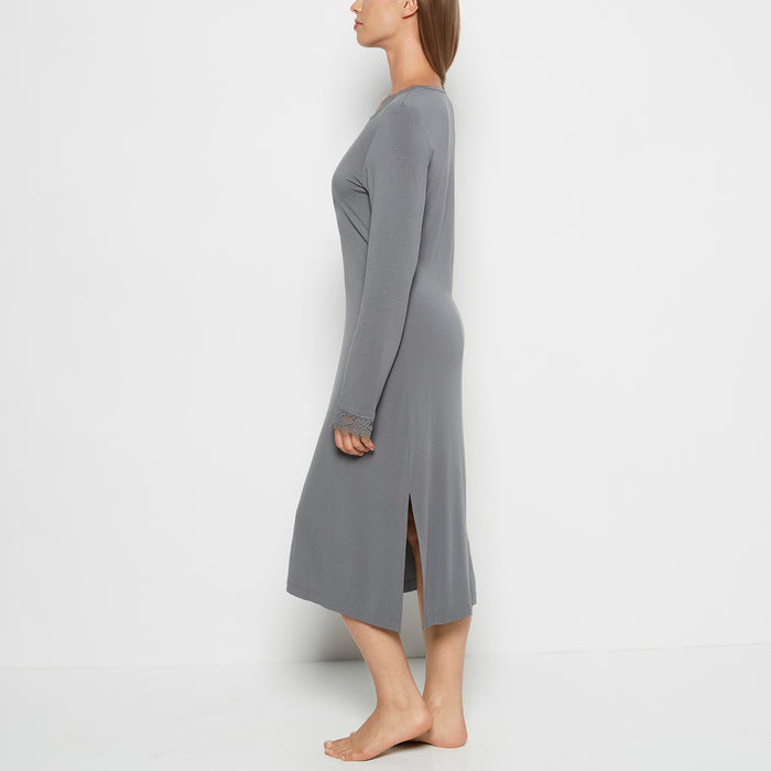 Modal with Lace V-Neck Sleep Shirt in Smoked Pearl