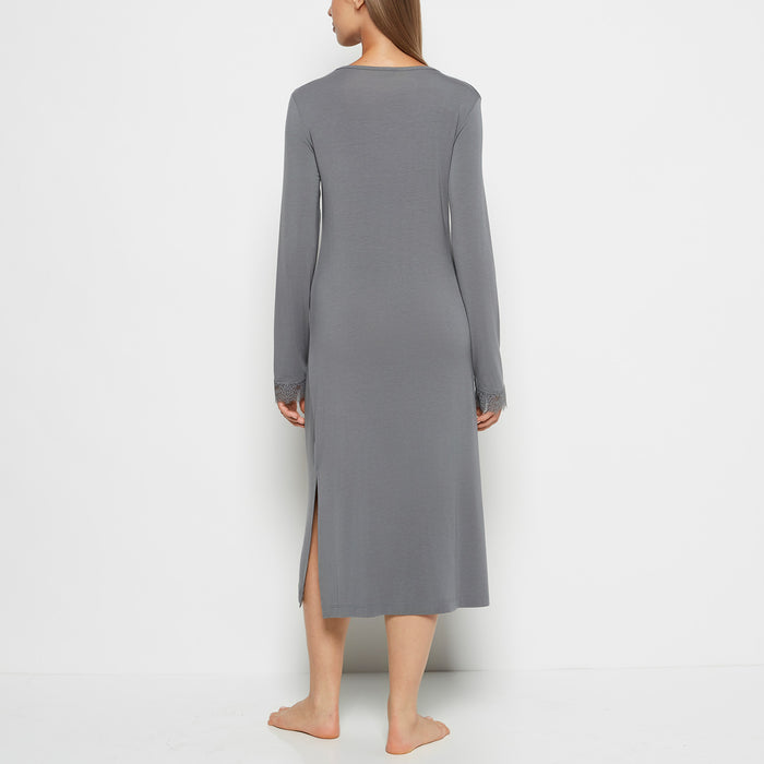 Modal with Lace V-Neck Sleep Shirt in Smoked Pearl