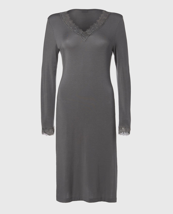 Modal with Lace V-Neck Sleep Shirt in Smoked Pearl