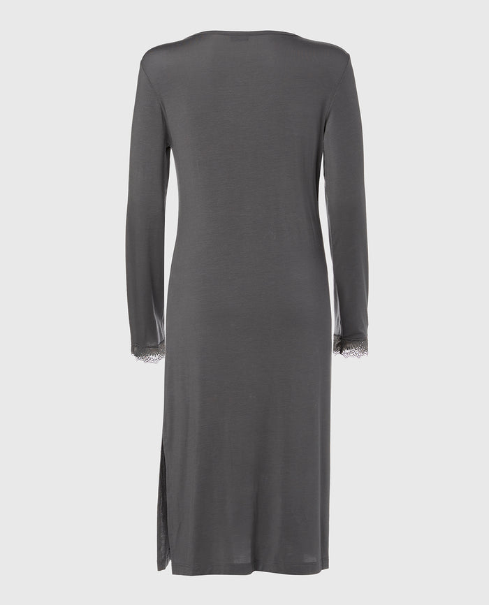 Modal with Lace V-Neck Sleep Shirt in Smoked Pearl