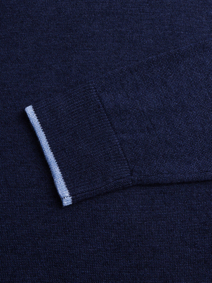 Maltese Blue Napeague Crewneck Sweater - Contrast Tipped Cuff Detail, Light Blue Tipping | Greyson Clothiers