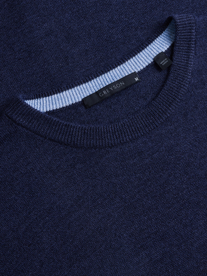 Maltese Blue Napeague Crewneck Sweater - Contrast Tipped Collar & Greyson Label Detail | Greyson Clothiers